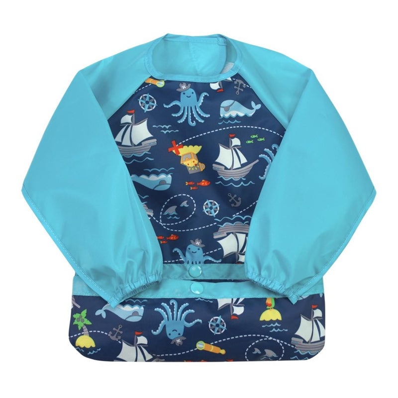 green sprouts Easy-wear Long Sleeve Bib | Waterproof Protection | Flipped Pocket, Soft Material, Easy Clean Smock 2T-4T (Pack of 1) - Image 4